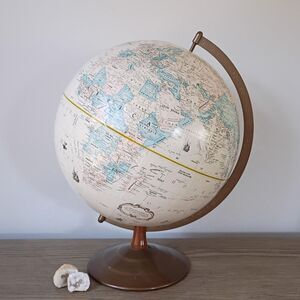 12" Cream Globemaster World Globe Beige Old School Globe Metal Stand